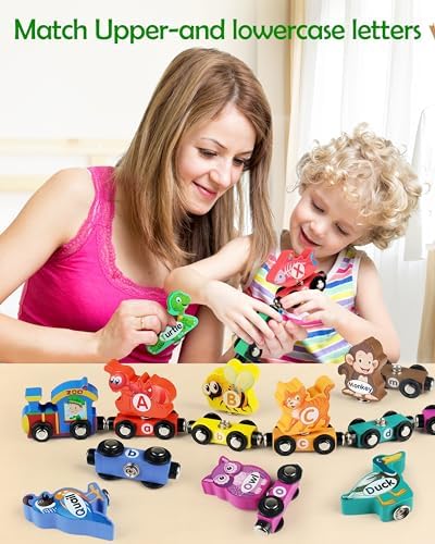 Vanmor Wooden Alphabet Train Set for Toddlers 3-5, Magnetic Animal ABC Train with Uppercase & Lowercase Letter Matching, Montessori Phonics Learning Toy for Preschool & Kindergarten Boys Girls - Image 2
