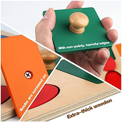 Montessori Wooden Puzzle Board Knob Wooden Puzzle Geometric Shape Puzzle Early Education Material Sensorial Toy for Toddler Shape & Color Sorter (5 Geometry Shape) - Image 6