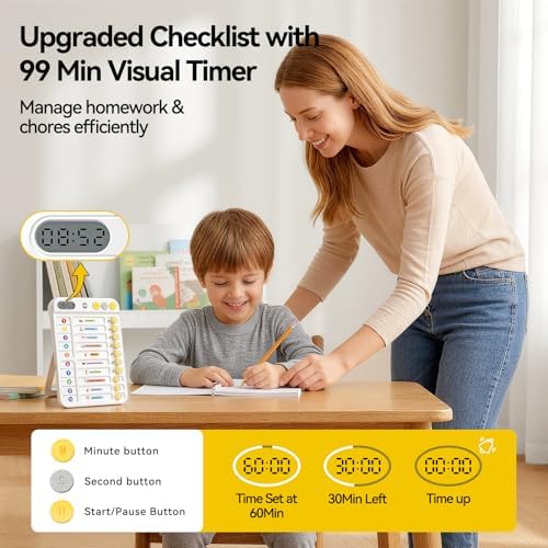 Chore Chart for Kids with Timer, 21 PCS Checklist Magnetic Schedule Board, ADHD Tools with 99-Min Countup/Down Visual Timer, Bedtime/Morning/Daily Routine Chart Dry Erase to Do List with Slider(White) - Image 2