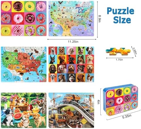 LELEMON Puzzles for Kids Ages 4-6,6 Pack 100 Piece Puzzles for Kids Ages 4-8 in a Metal Box,Educational Jigsaw Puzzles Puzzle Games Puzzle Toys for Girls and Boys - Image 2