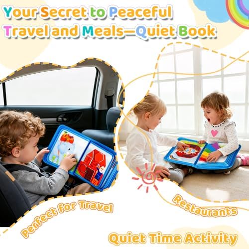 DEGIDEGI Montessori Busy Book for Toddlers, Educational Sensory Activity Book with Life Skills Training, Quiet Travel Toy for Car and Airplane, Christmas Birthday Gift (Light Blue) - Image 4