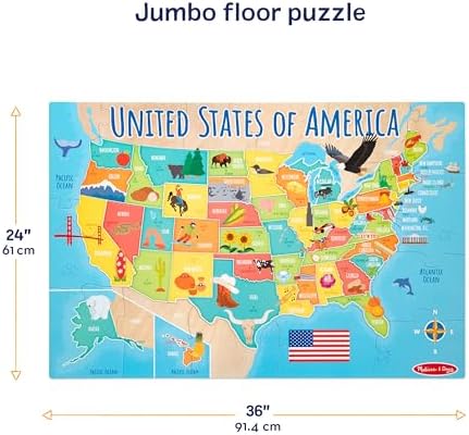 Melissa & Doug USA Map Jumbo Floor Puzzle 51-Piece Educational Toy - Image 6