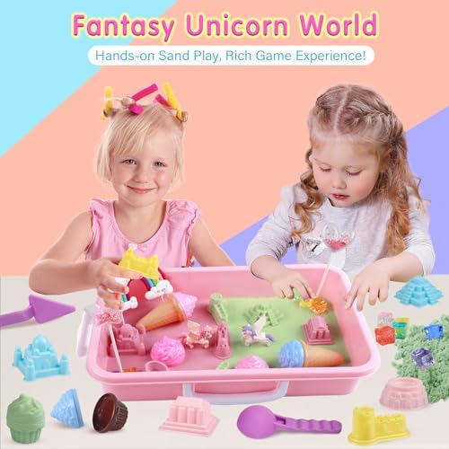 Aliex Unicorn Sensory Sand Bin for Girls, Complete Moldable Play Sand Kit - Image 6