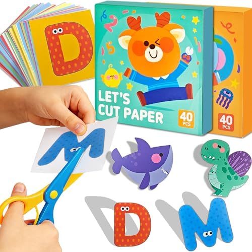Safety Scissors for Kids Ages 2-4 with 80 Colored Cardstock Paper Templates, Safety Scissors for Kids Ages 2-4, Toddler Scissor Skills Activity Book, Toddler Scissor Skills, Colored Cardstock Paper by NightingaleVilla