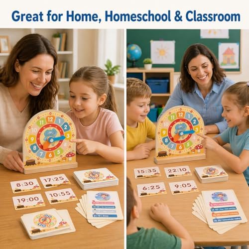 Busaurus Wooden Teaching Clock with 30 Cards for Kids - Image 6