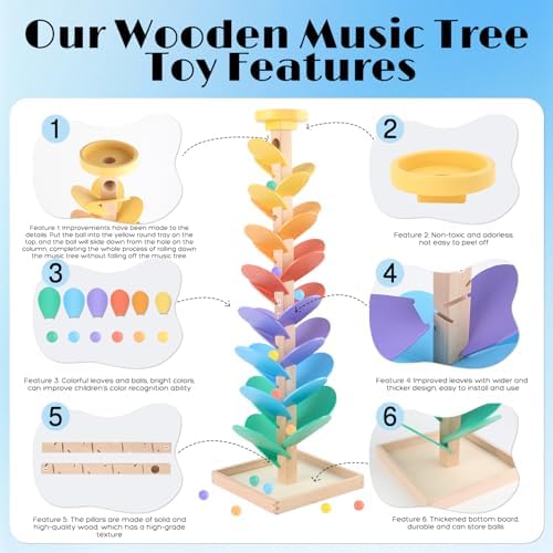 Wooden Marble Run for Kids 4-8 Music Tree Montessori Color Sorting Toys 3-5 - Image 3