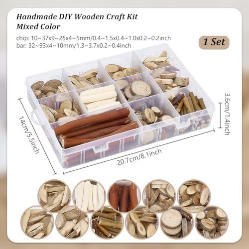 PH PandaHall Wooden Unfinished Craft Kits, Handmade DIY Wood Stakes Kits Natural Wood Slices Loose Part Play DIY Tiny Wood Pieces Kit for Craft Painting Dollhouse Sorting Activities School Projects - Image 2