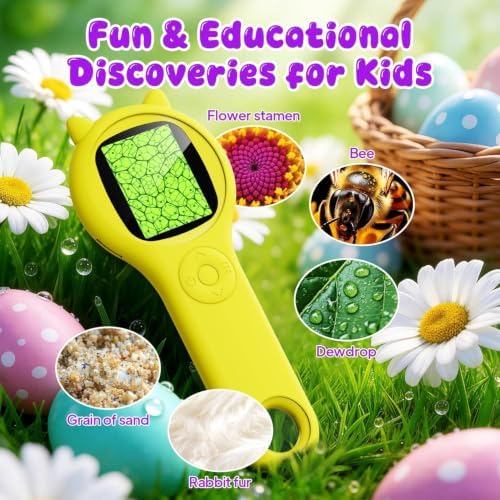 Kids Microscope for Summer Vacation, 500X Portable Digital Microscope with 2" IPS Screen, Beach Nature Discovery STEM Toy for Kids Age 5-12 (Yellow) - Image 4