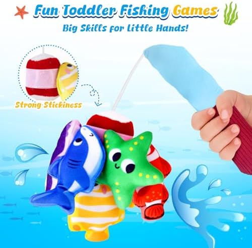 LovesTown Cloth Fishing Game with 5 Fish & Stacking Cups, Rod, Storage Bag - Image 3