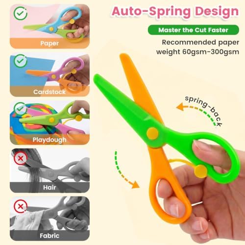 Koogel Toddler Scissors Practice Kit, 2 Safety Scissors & 120 Craft Papers - Image 5