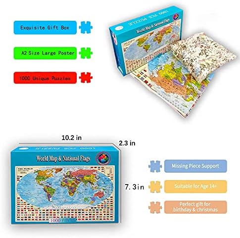 Political World Map Jigsaw Puzzle 1000 Pieces for Adults or Teens with 197 Countries International World Flags Puzzle Educational Toy - Image 5
