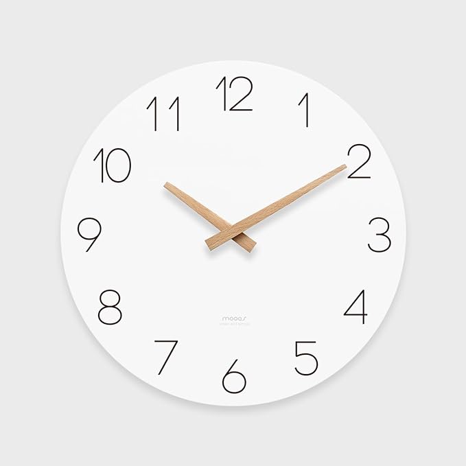 mooas Flatwood Wall Clock (Wood Big),13" Non-Ticking Sweep Movement by mooas
