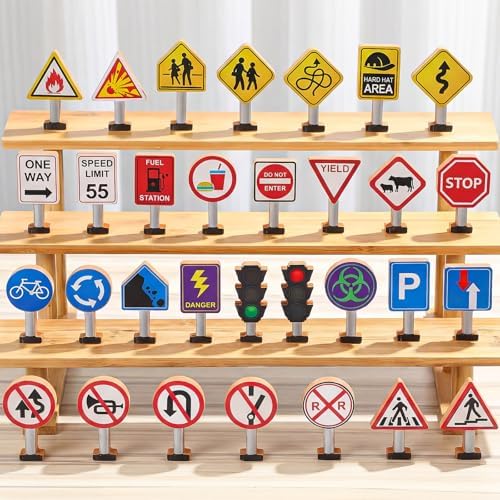 Blosssound 26 Pcs Wooden Toys Set for Preschool Classroom Traffic Signals by Blosssound
