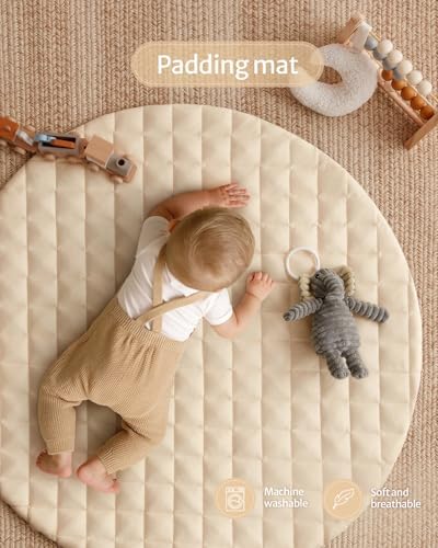 Blissful Diary Baby Play Gym Mat, Tummy Time Activity Mat with 6 Detachable Toys for Stage-Based Sensory & Motor Skill Development, Easy to Install & Clean, Baby Essentials Gift, Sandy Beige - Image 4