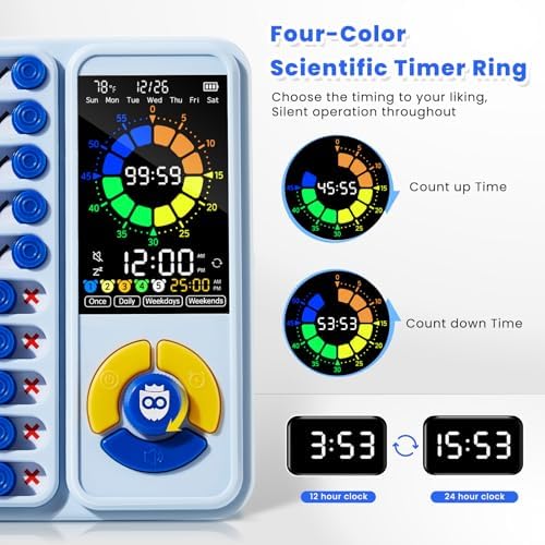 Mooking 5-in-1 Visual Timer, ADHD Tool for Kids|Adults, Visual Schedule for Kids with Autism, 12/24 Task Timer & Chore Chart Board, ADHD Tools with Daily Checklist for Home, School, Classroom - Blue - Image 2