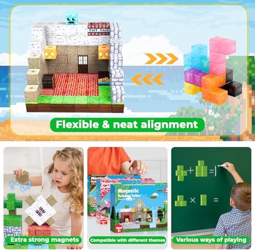 150PCS Magnetic Blocks-Magnetic Building Blocks Magnetic Tiles Stacking, Build Mine Magnet World Set, STEM Montessori Sensory Toys for Toddlers Kids Boys Girls Ages 3-5 6-8 Christmas Birthday Gifts - Image 5