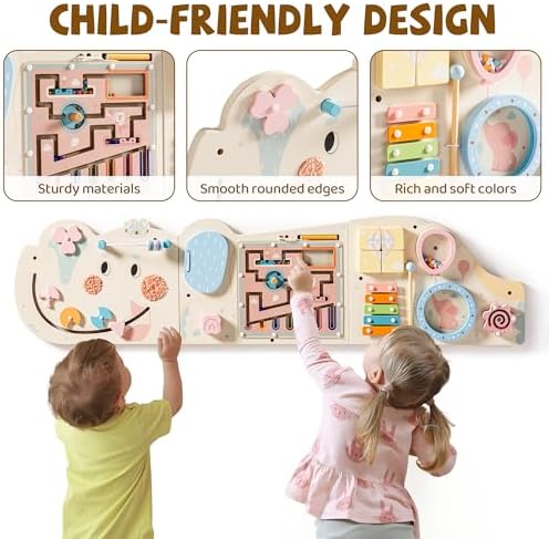 ROBUD Elephant Montessori Busy Board, Activity Wall Busy Board, Beige - Image 4