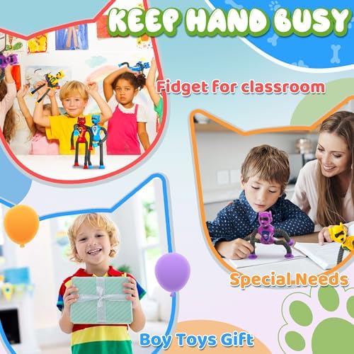 4PC Robot Dog Sensory Pop Tube Travel Toys for Boys Toddler Kid Airplane Car Toy Activities Autistic Road Trip Suction Tube for Boy 3 - 8 ADHD Autism Easter Basket Stuffers Valentine Gift - Image 6