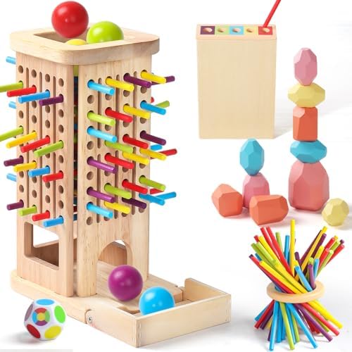 Montessori Toys for 3 Year Old, Fine Motor Skills Pick Up Sticks Ball Drop by Zeewoo