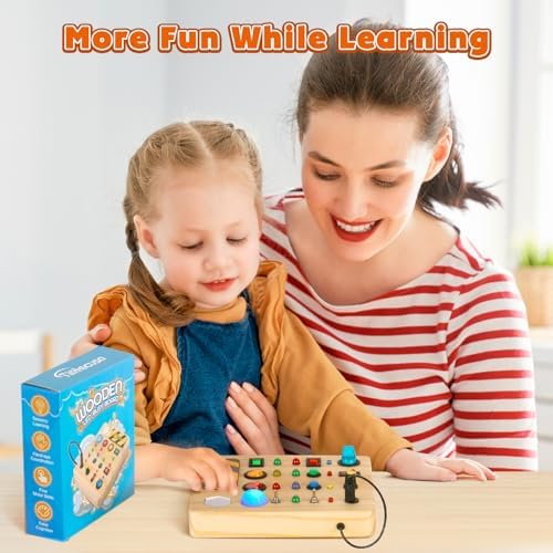TINTECUSA Busy Board Montessori Toys for Toddler, Wooden Sensory Board Switch Toy with Shape Sorter LED Light Up Toys Educational Plane Travel Activity for Girls & Boys - Image 5