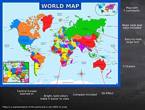 World Map, United States Map, and Solar System Poster with Extra Features – Laminated 14x19.5 in – Educational Posters, Classroom Decorations, Teachers Supplies, Virtual Learning for Kids, Homeschool Decor - Image 5