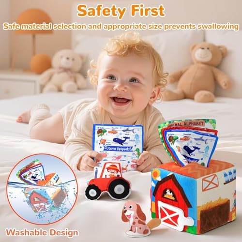 Baby Tissue Box Toy Farm Crink Plush,Whats Inside Box Montessori Toys with Rattle,Crinkle,Mirror for Babies 6 9 12 18 Months Early Developmental Infant Sensory Learning Toys Newborn Gifts - Image 6