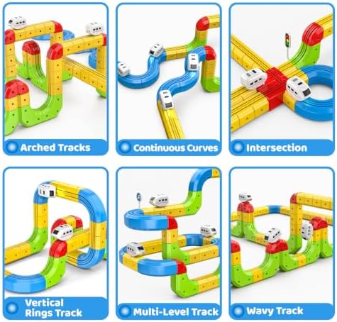 Electric Train Set for Kids Ages 4-8, 52 PCS DIY 3D Train Tracks Building Blocks, Kids' Electric Vehicles Race Car Toy, STEM Car Toys Birthday Gift for Boys Girls 3 4 5 6 7 8 9 Year Old - Image 4