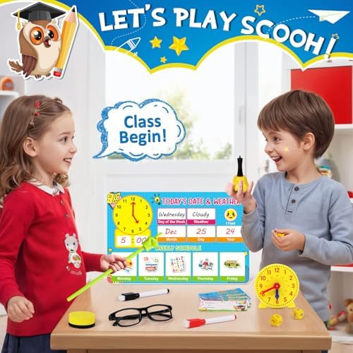 UOMTFAI Pretend Play Teacher Set, Kids Pretend Teacher Playset with Whiteboard Learning Clock Magnetic Numbers and Map Puzzles, Pretend Play Teaching Toys Learning Education Toys for Kids - Image 2