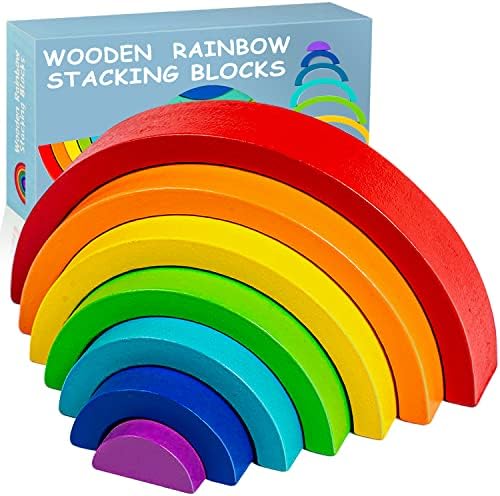 TUOWITA Wooden Rainbow Stacking Toy, Wood Stacker Arch Game, Montessori Arch Bridge Rainbow Building Blocks, Colorful Stacking Blocks Puzzles for Kids 2 3 4 5 Years Old, Rainbow Decor Toys by TUOWITA
