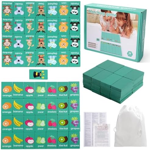 Wooden Dominoes Memory Matching Game for Toddlers 3-6, 57 Pcs Fruit Animal by Unknown