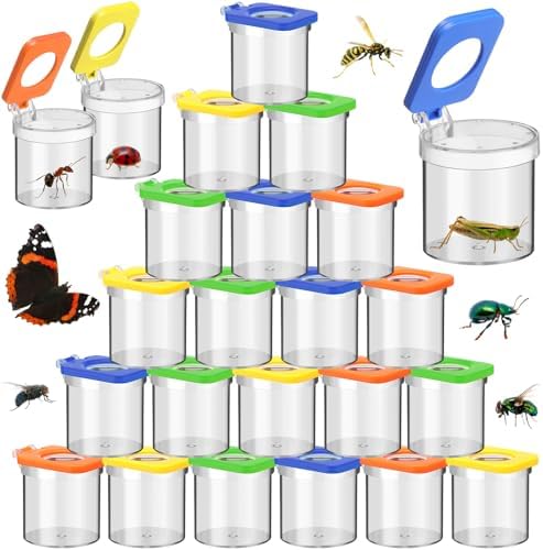 Halloscume 24 Pcs Insect Bug Viewer for Kids Magnifying Insect Box Bug Catcher Magnifier Container Critter Collection Kit Insect Cage Jar for Children Science Nature Exploration Tool by Halloscume