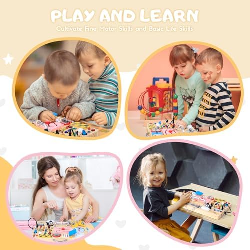 Busy Board with 13 LED Light Switches and 12 Activity, Montessori Toys for Toddlers, Wooden Toy Sensory Activity Board, Travel Toys for 1+ Year Old Boy & Girl Birthday Gift (25 in 1 Busy Board) - Image 5