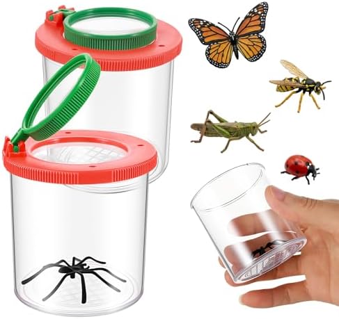 Insect Bug Viewer for Kids, 2 Pcs Portable Plastic Bug Catcher for Kids, Magnifying Insect Catcher Jar, Science Nature Exploration Tool for Kid, Teachers, Enthusiasts(Red) by Unknown