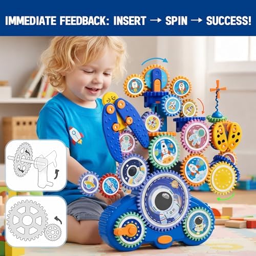 Motorized Spinning Gear Building Toys for Kids, Space Rocket STEM Construction Set, Educational Interlocking Building Blocks Puzzle | Gear Toys for Toddlers Ages 3-8 - Image 3