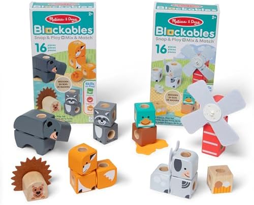 Melissa & Doug Blockables™ Farm and Woodland 2-Pack Bundle Connectable Wooden Building Blocks Preschool Play Set Toy by Unknown