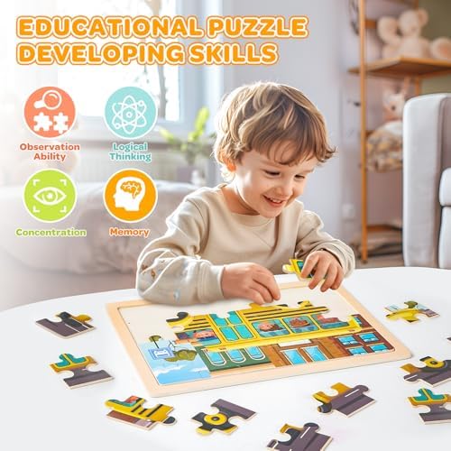 Puzzles for Kids Ages 4-6, 4 Packs 24 Pcs Wooden Jigsaw Puzzles for Toddlers Ages 2-4, Preschool Educational Vehicle Puzzle Toys Gifts for 3 4 5 6 Boys Girls - Image 6