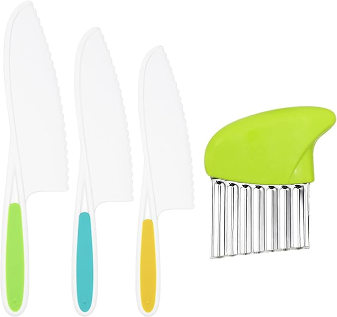 Suhctuptx Kids Kitchen Knives, Nylon Toddler Knife Set with Crinkle Cutter, Kid Safe Knife for Real Cooking, Toddlers Friendly Knifes for Kitchen Cooking & Cutting Bread Vegetable Fruit Cake by SuhctuptxAccompanyUInLife