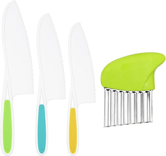Suhctuptx Kids Kitchen Knives, Nylon Toddler Knife Set with Crinkle Cutter, Kid Safe Knife for Real Cooking, Toddlers Friendly Knifes for Kitchen Cooking & Cutting Bread Vegetable Fruit Cake by SuhctuptxAccompanyUInLife