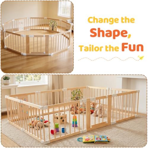 Extra Large Wooden Baby Playpen，Adjustable Play Yard for Babies and Toddlers, Baby Activity Center with Child Proof Lock, Easy to Assemble, Foldable Play Pen, 10 Panels - Image 5
