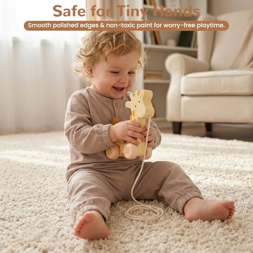 Baby Toys Car,Wooden Pull Along Toddler Toy, Developmental Toy for 1 Year Old Girl Boy Birthday Gift (Small Giraffe) - Image 6