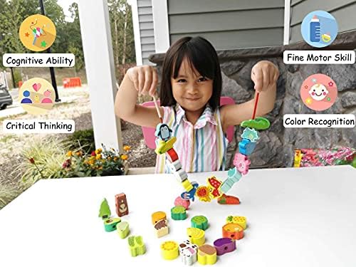 BMTOYS Montessori Educational Threading Toys Wooden Stringing Farm Animals Fruits Lacing Beads Preschool Toy for Toddler 3 4 5 Year Old Boys Girls - Image 5