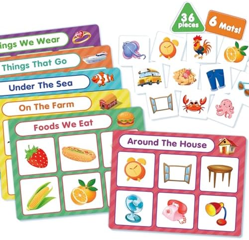 EAMAY Building Language and Matching Games Set with 6 Sorting Mats and 36 Everyday Objects Pieces Special Education Classroom,Sorting Toys for Toddlers 1-3 by EAMAY