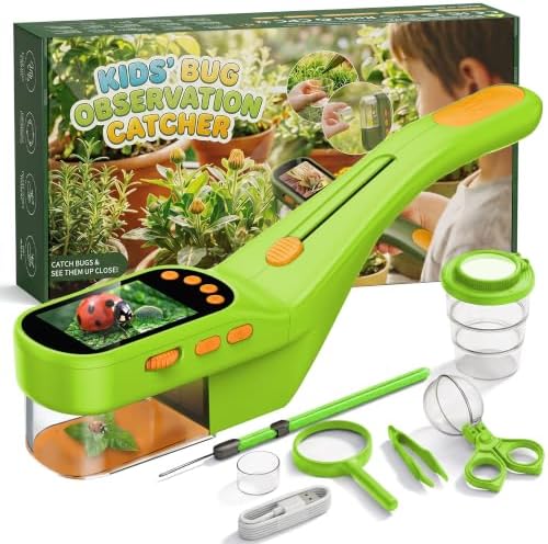 CIMELR Bug Catcher for Kids with 2.4" Screen, 500X Digital Microscope, 1080P Photo/Video, 1000mAh Battery, 8 LED, PC Real-Time Imaging, STEM Nature Toy & Gift for Boys Girls Ages 3-12 by CIMELR