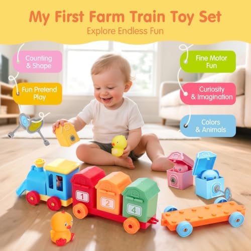 hahaland Montessori Farm Train Set, Toddler Learning Toys for 2-3 Year Olds - Image 2