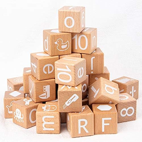 Wooden Blocks,28 ABC Building Blocks,1.18in,Wooden Alphabet Baby Blocks,Counting & Building Block Set,Blocks Toys for 3+ Year Old,1.18inch,Gifts by ANWoRLeT