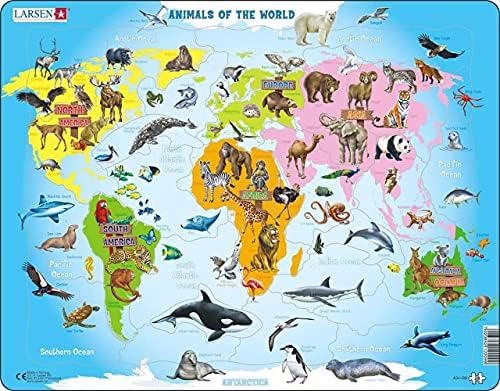 Larsen Puzzles Animals of the World Map 28 Piece Children's Educational Jigsaw Puzzle by LarsenPuzzles