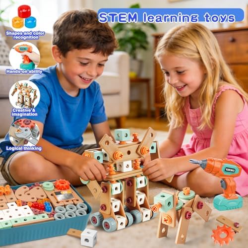 VEAIS Kids Tool Set with Drill, 148Pcs Tool Set with Toolbox,STEM Montessori Toys for 3-5Year Old, Educational Construction Toy, Pretend Play Toys for 3 4 5 6 Year Old Boys, Birthday Gift for Kids - Image 6