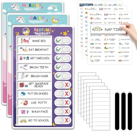 CustomMaster 3 in 1 Bedtime/Morning/Daily Routine Chart for Kids, Magnetic Chore Chart for Kid, Visual Schedule for Kid Toddlers by CustomMaster
