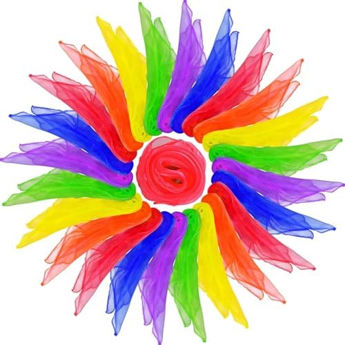 HKACSTHI Kids Juggling & Dance Scarves - Magic Trick Silk Scarves for Play, Music & Rhythm, 24 x 24 inch by HKACSTHI