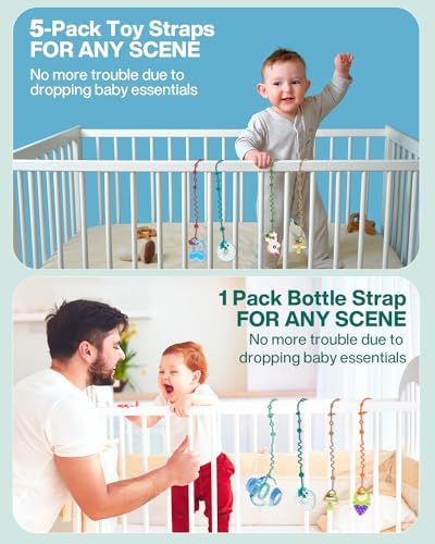 LittleHugs Toy Straps for Baby, Adjustable Toy Holder for Stroller Accessories, Silicone Tether Pacifier Clip, No Throw Baby Travel Essential Leash for High Chair, Car Seat (6-Pack) - Image 5